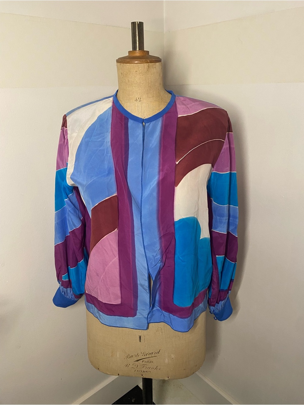 Vintage Claire Haddad 100% Silk Abstract Colorblock Blouse | Made in Canada | Ne